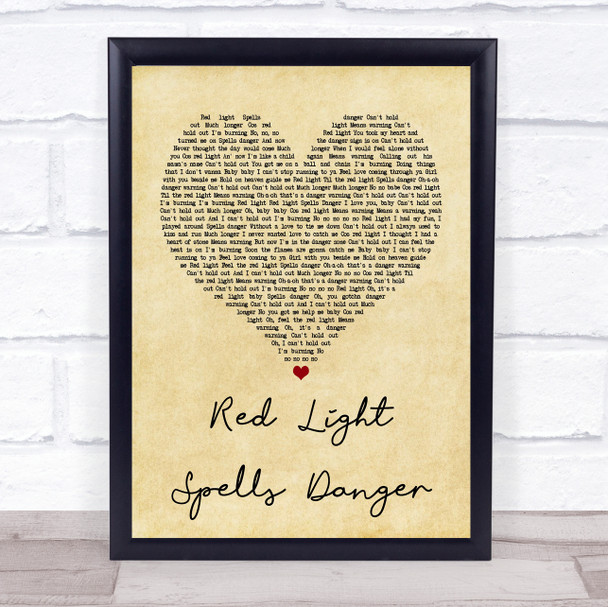 Billy Ocean Red Light Spells Danger Vintage Heart Quote Song Lyric Print