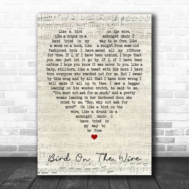 Bird On The Wire Leonard Cohen Script Heart Quote Song Lyric Print