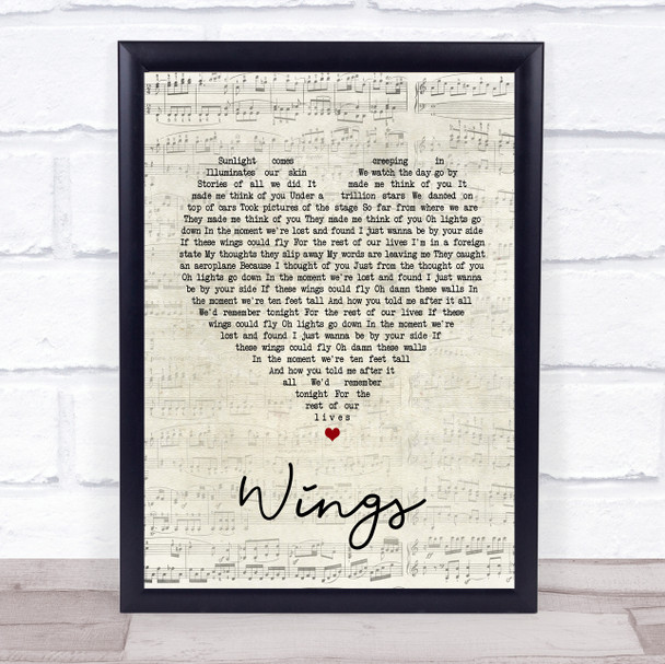 Birdy Wings Script Heart Song Lyric Quote Print