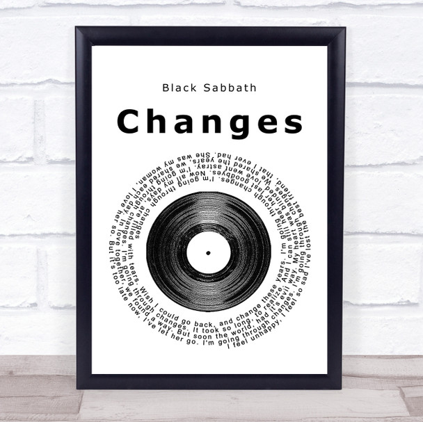 Black Sabbath Changes Vinyl Record Song Lyric Quote Print