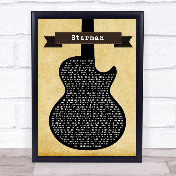 David Bowie Starman Black Guitar Song Lyric Music Wall Art Print