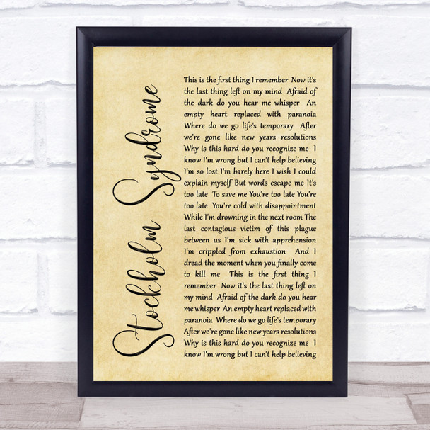 Blink-182 Stockholm Syndrome Rustic Script Song Lyric Quote Print