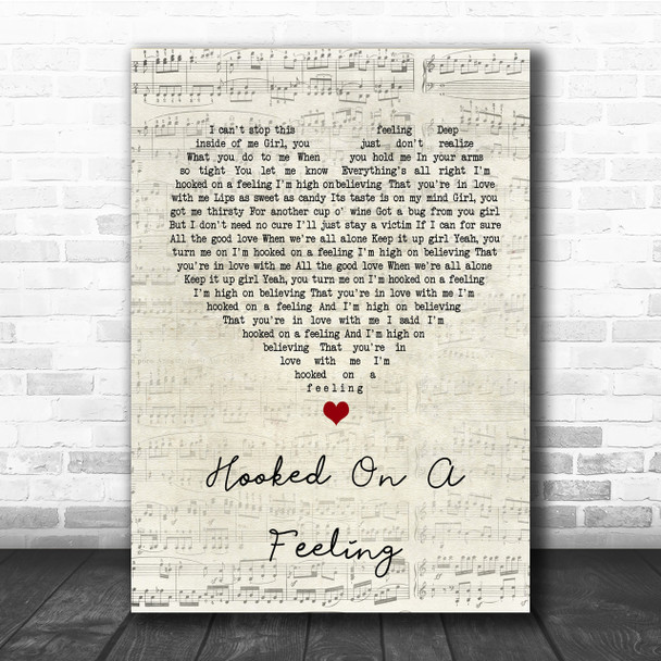 Blue Swede Hooked On A Feeling Script Heart Song Lyric Quote Print