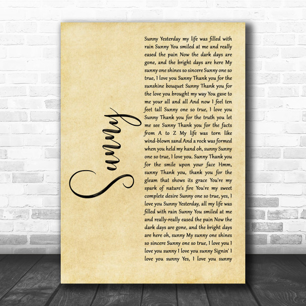 Bobby Hebb Sunny Rustic Script Song Lyric Quote Print