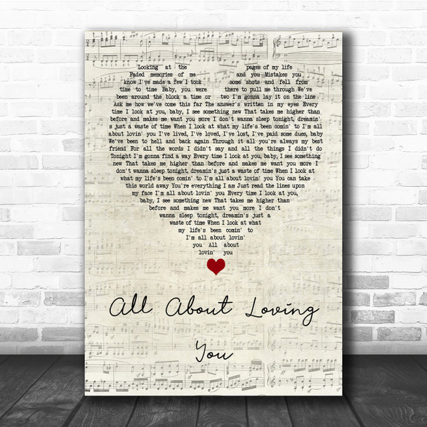 Bon Jovi All About Loving You Script Heart Quote Song Lyric Print