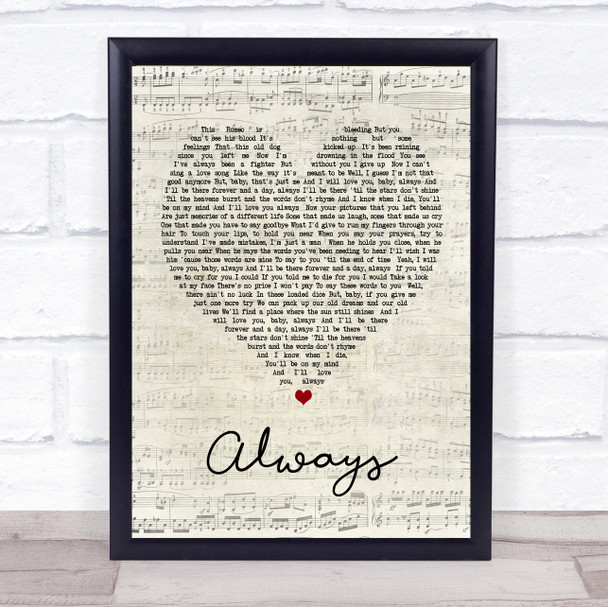Bon Jovi Always Script Heart Song Lyric Quote Print