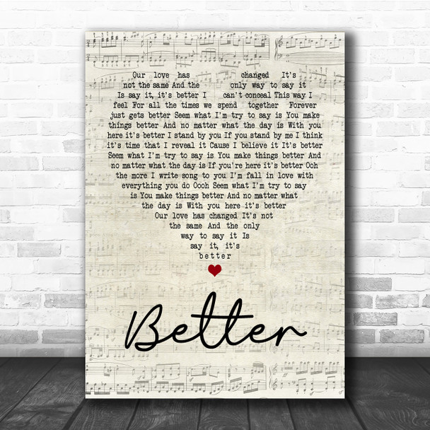 Boyzone Better Script Heart Song Lyric Quote Print