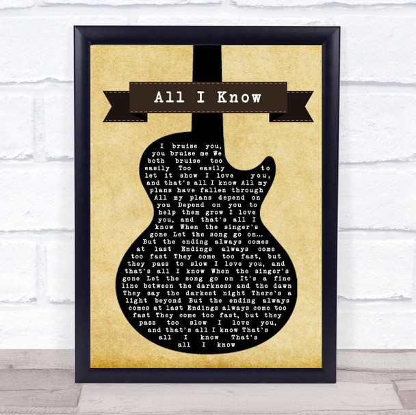 Art Garfunkel All I Know Black Guitar Song Lyric Music Wall Art Print