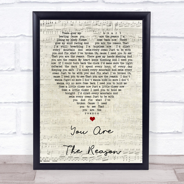 Calum Scott You Are The Reason Script Heart Song Lyric Quote Print