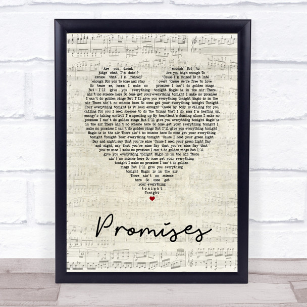 Calvin Harris and Sam Smith Promises Script Heart Song Lyric Quote Print