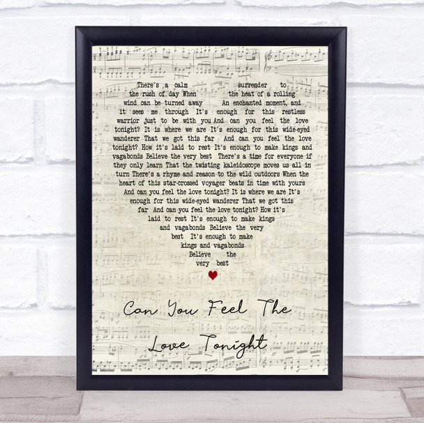 Can You Feel The Love Tonight Elton John Script Heart Song Lyric Quote Print
