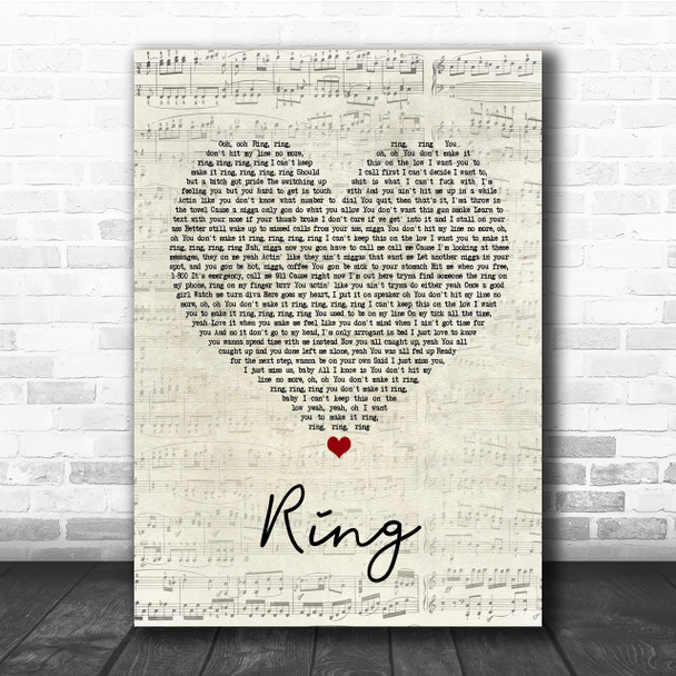 Cardi B Ring Script Heart Quote Song Lyric Print