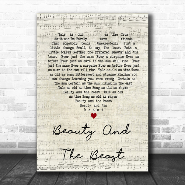 Celine Dione Beauty And The Beast Script Heart Song Lyric Quote Print