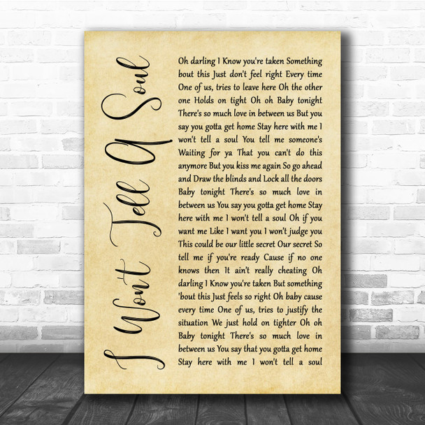 Charlie Puth I Won't Tell A Soul Rustic Script Song Lyric Quote Print