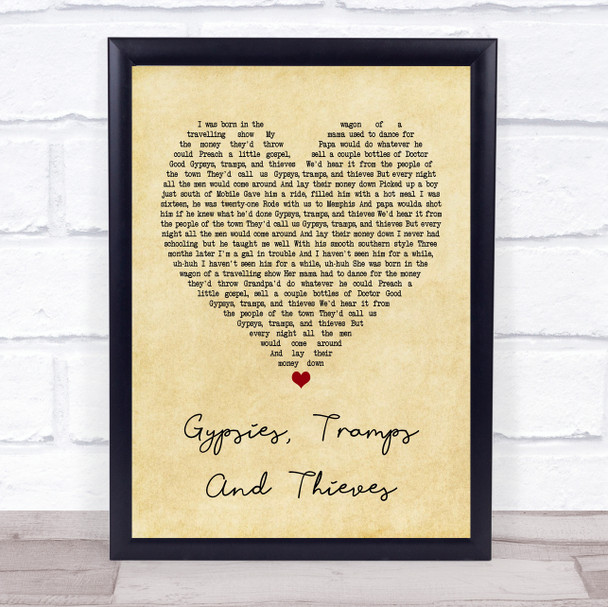 Cher Gypsies, Tramps And Thieves Vintage Heart Quote Song Lyric Print