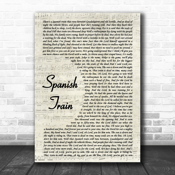 Chris De Burgh Spanish Train Song Lyric Vintage Script Quote Print
