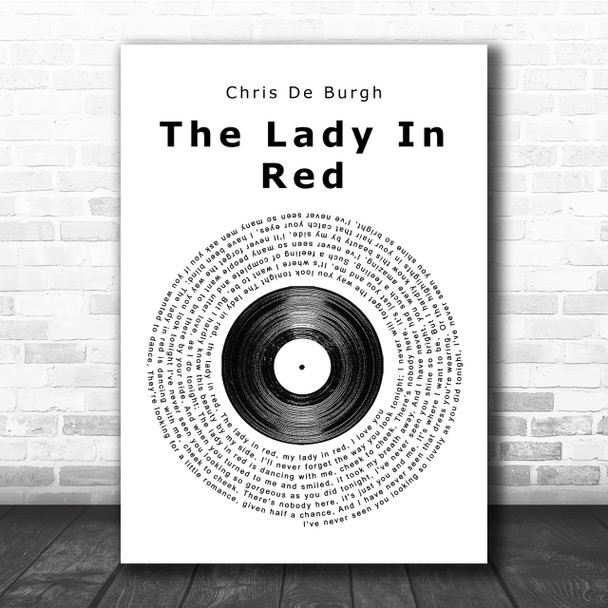 Chris De Burgh The Lady In Red Vinyl Record Song Lyric Quote Print