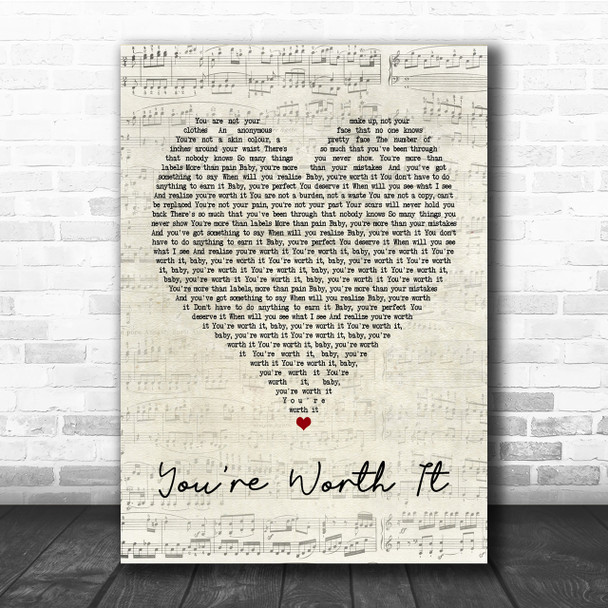 Cimorelli You're Worth It Script Heart Song Lyric Quote Print