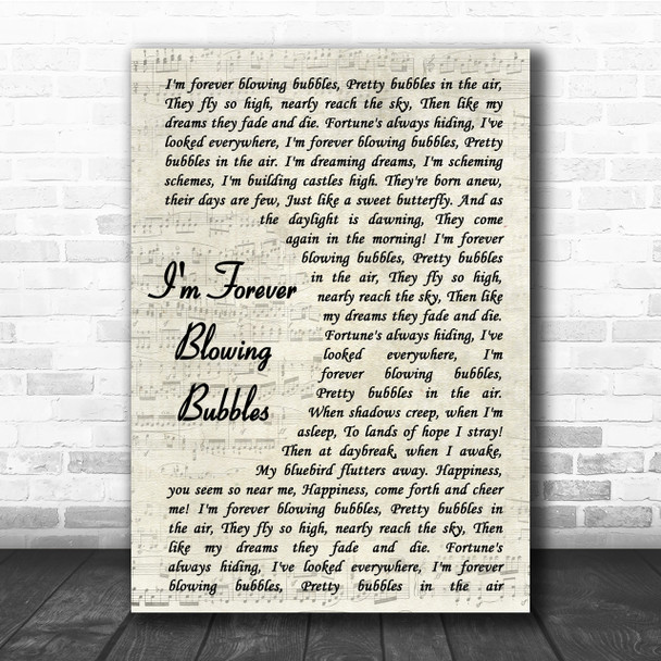 Cockney Rejects I'm Forever Blowing Bubbles Song Lyric Vintage Script Print