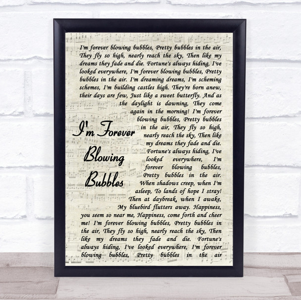 Cockney Rejects I'm Forever Blowing Bubbles Song Lyric Vintage Script Print
