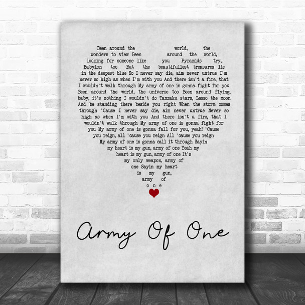 Coldplay Army Of One Grey Heart Quote Song Lyric Print