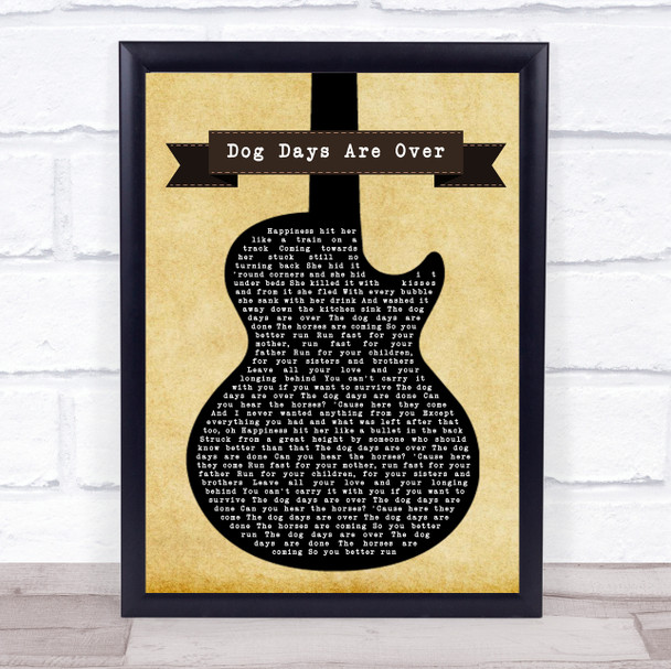 Florence + The Machine Dog Days Are Over Black Guitar Song Lyric Music Wall Art Print