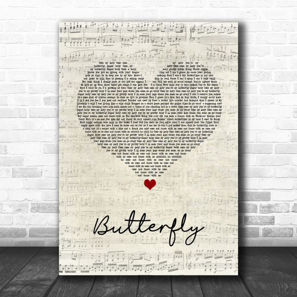 Crazy Town Butterfly Script Heart Song Lyric Quote Print