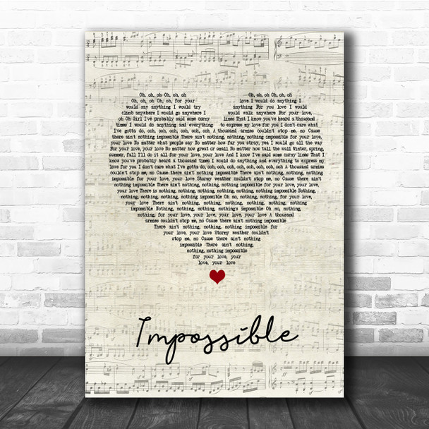 Daniel Merriweather Impossible Script Heart Song Lyric Quote Print