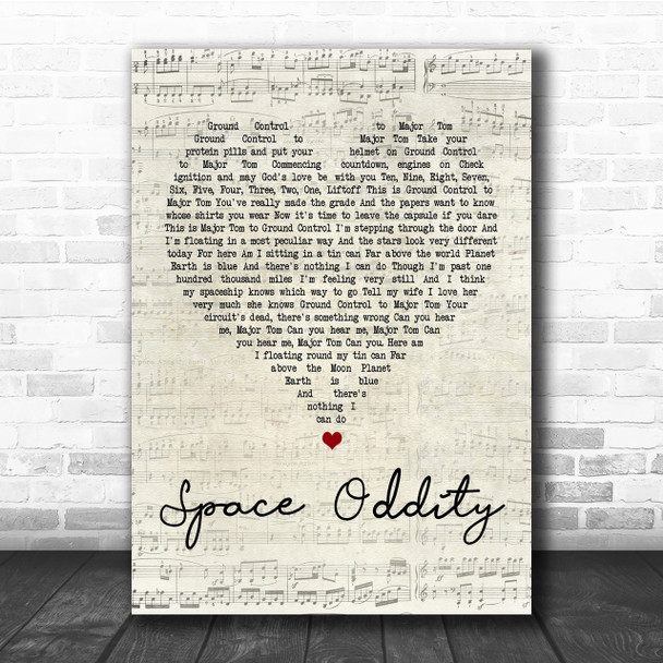 David Bowie Space Oddity Script Heart Song Lyric Quote Print