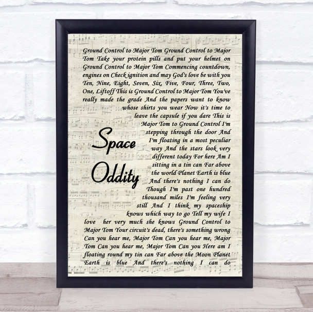 David Bowie Space Oddity Song Lyric Vintage Script Quote Print