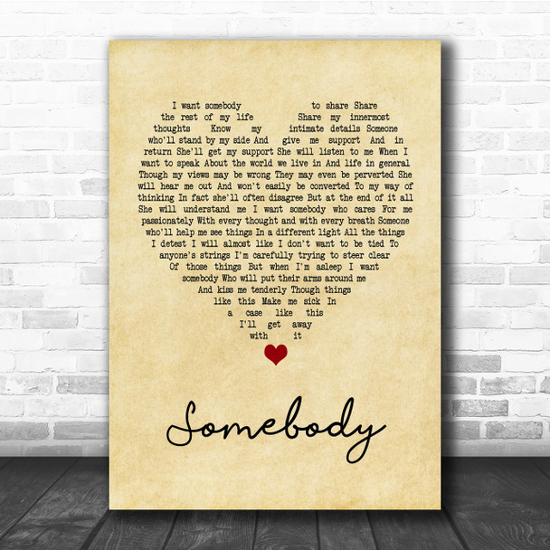 Depeche Mode Somebody Vintage Heart Quote Song Lyric Print