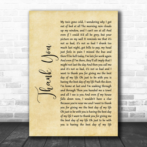 Dido Thank You Rustic Script Song Lyric Quote Print