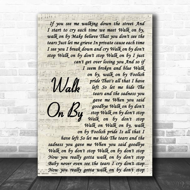 Dionne Warwick Walk On By Song Lyric Vintage Script Quote Print