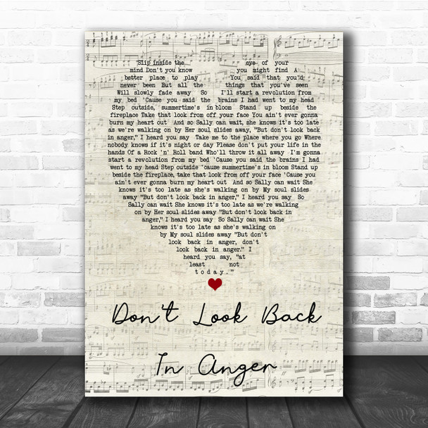 Don't Look Back In Anger Oasis Script Heart Quote Song Lyric Print