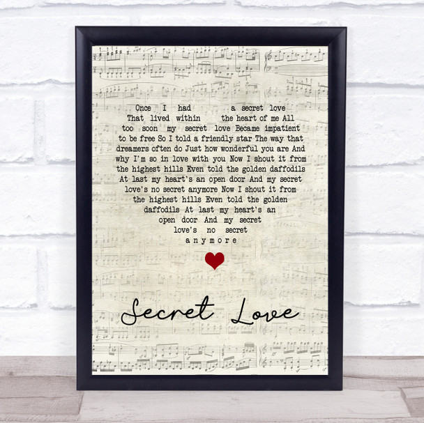Doris Day Secret Love Script Heart Song Lyric Quote Print