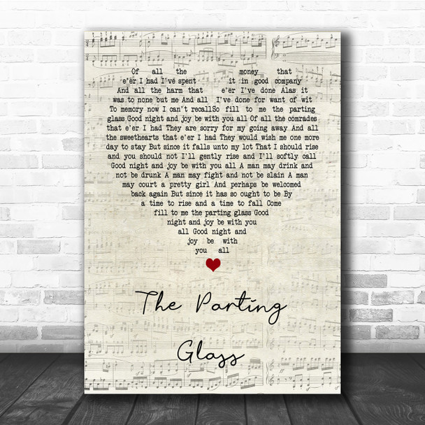 Ed Sheeran The Parting Glass Script Heart Song Lyric Quote Print