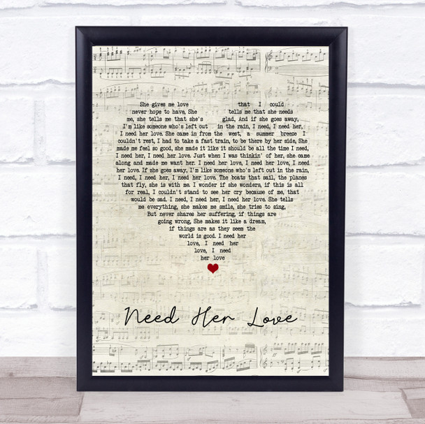 Electric Light Orchestra Need Her Love Script Heart Song Lyric Quote Print