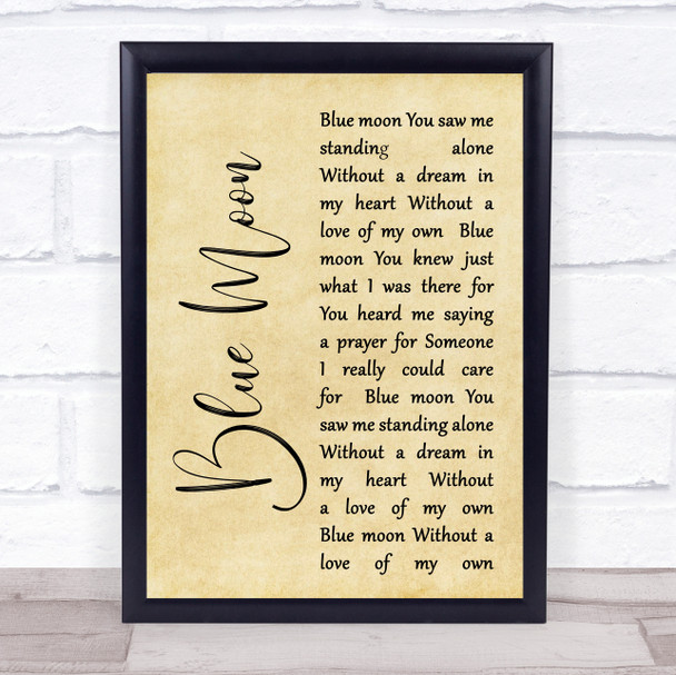 Elvis Presley Blue Moon Rustic Script Song Lyric Quote Print