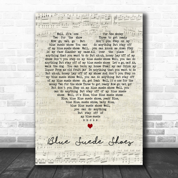 Elvis Presley Blue Suede Shoes Script Heart Song Lyric Quote Print