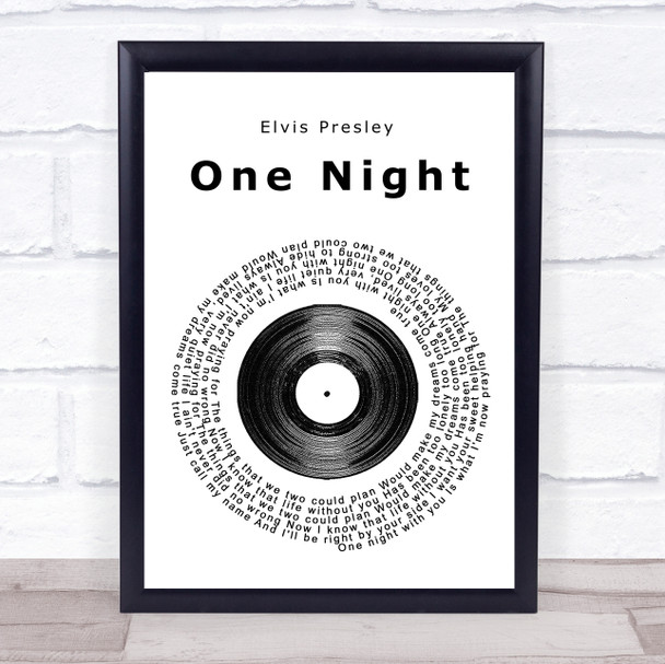 Elvis Presley One Night Vinyl Record Song Lyric Quote Print