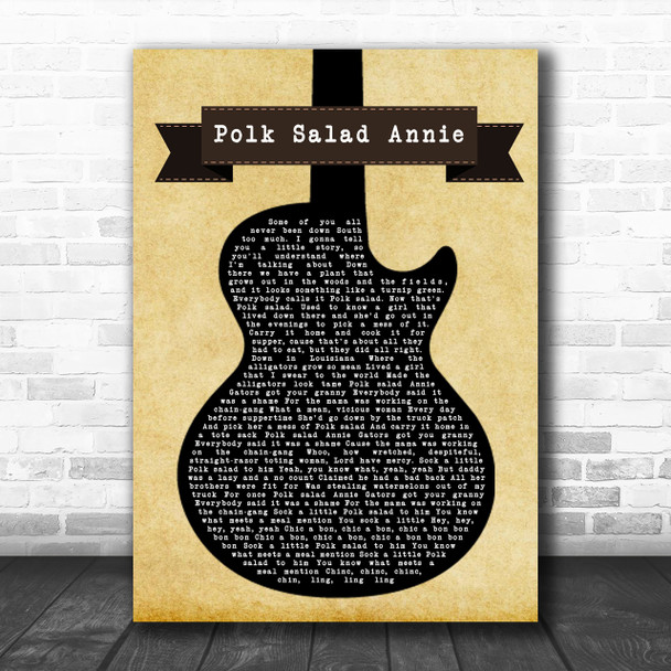 Elvis Presley Polk Salad Annie Black Guitar Song Lyric Quote Print