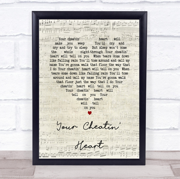 Elvis Presley Your Cheatin' Heart Script Heart Song Lyric Quote Print