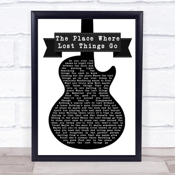 Emily Blunt The Place Where Lost Things Go Black & White Guitar Song Lyric Print