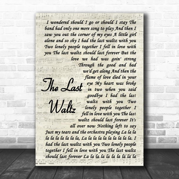 Engelbert Humperdinck The Last Waltz Song Lyric Vintage Script Quote Print