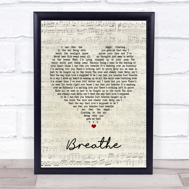 Faith Hill Breathe Script Heart Song Lyric Quote Print