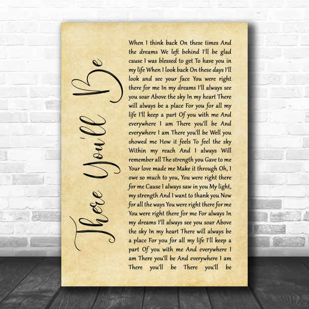 Faith Hill There You'll Be Rustic Script Song Lyric Quote Print