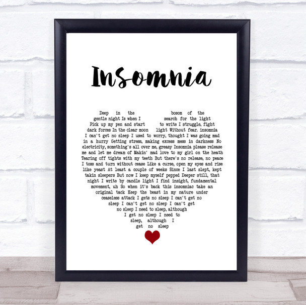 Faithless Insomnia Heart Song Lyric Quote Print