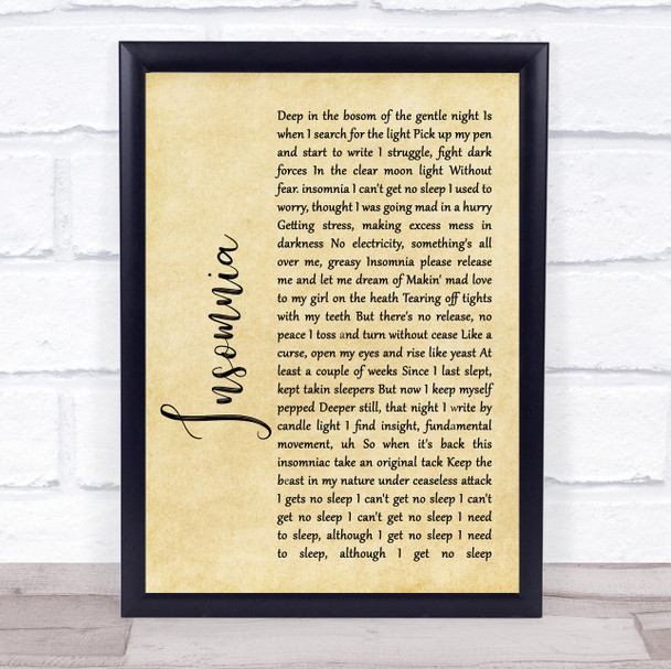 Faithless Insomnia Rustic Script Song Lyric Quote Print