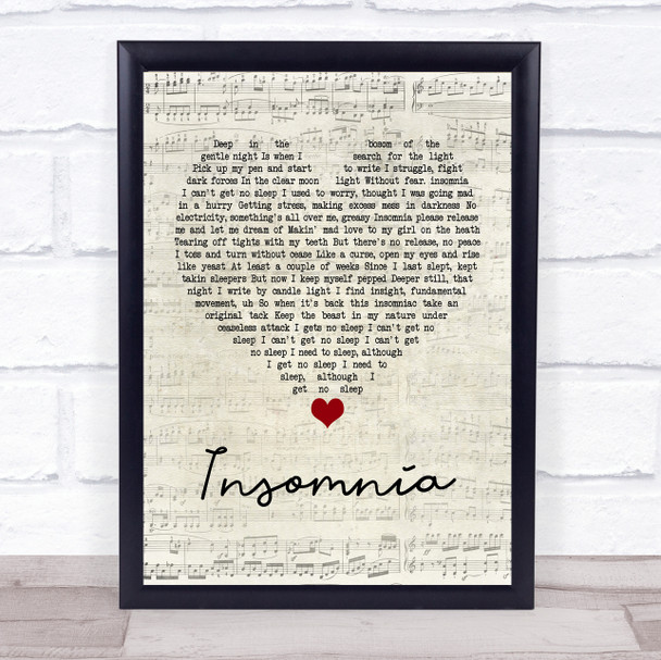 Faithless Insomnia Script Heart Quote Song Lyric Print