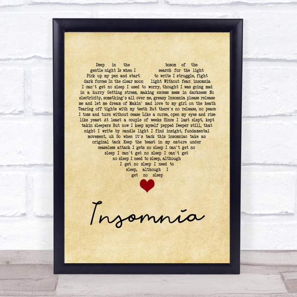 Faithless Insomnia Vintage Heart Quote Song Lyric Print